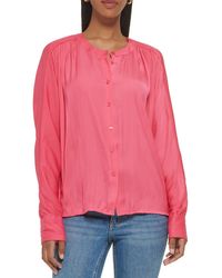 Calvin Klein - Pleated Banded Neck Button-down Top - Lyst