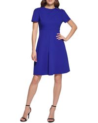 DKNY - Petites Button Shoulder Short Sleeves Fit & Flare Dress - Lyst