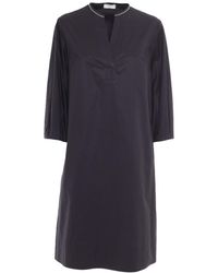 Peserico - V-Neck Dress With Three-Quarter Sleeves - Lyst