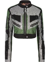 Philipp Plein - Cropped Leather Biker Jacket Strass - Lyst