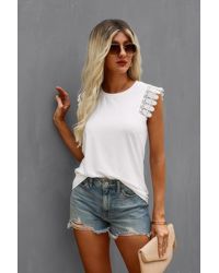 TRUEDAMES - Round Neck Hollow Shoulder Solid Fit Top - Lyst