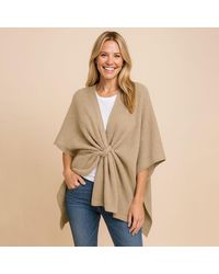 TRUEDAMES - Front Tie Textured Knit Wrap Shawl Poncho - Lyst