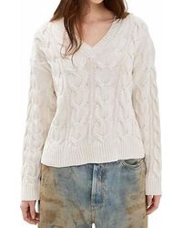 Free People - V-Neck Cable Sweater - Lyst