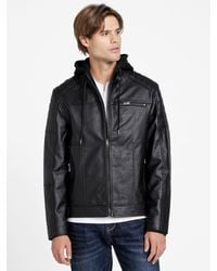 Guess - Davino Faux-Leather Hooded Moto Jacket - Lyst