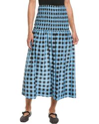 Ganni - Smocked Silk-Blend Maxi Skirt - Lyst