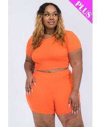 Fashnzfab - Plus Size Short Sleeve Crop Top & Shorts Set - Lyst