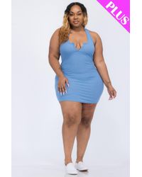 TRUEDAMES - Plus Size Ribbed Split Neck Tank Mini Dress - Lyst