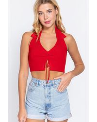 TRUEDAMES - Halter Ruched Crop Sweater Knit Top - Lyst