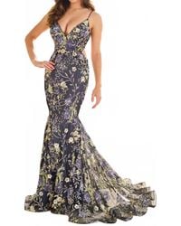 Ellie Wilde - Embroidered Tulle Sequin Lace-Up Back Gown - Lyst