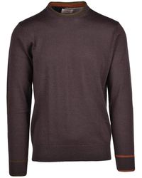 Bob - Chocolate Plaid Elbow Patches Wool-Blend Crewneck Sweater - Lyst