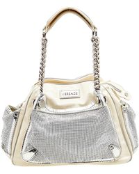 Versace - /sliver Patent Leather And Metallic Mesh Chain Link Satchel - Lyst