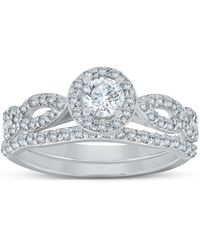 Pompeii3 - 1 Ct Halo Ex3 Lab Grown Diamond Engagement Wedding Ring Set - Lyst