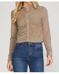 She + Sky - Long Cuff Sleeve Brushed Stretch Knit Top - Lyst
