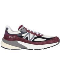 New Balance - Bordeaux Suede And Mesh Sneakers With Iconic Logo - Lyst