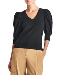 DKNY - V-Neck Puff Sleeve Sweater - Lyst