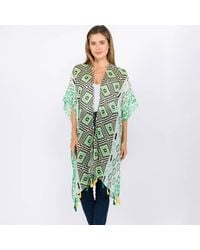 TRUEDAMES - Tassel Embroidery Geometric Pattern Kimono Poncho - Lyst