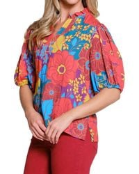 Tru Luxe - Floral Print Split Neck Top - Lyst