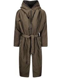 Kimonorain - Long Padded Jacket With Front Zip And Removable Belt - Lyst