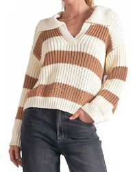 Elan - Striped V-Neck Collared Sweater - Lyst
