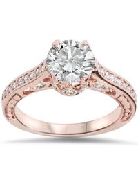 Pompeii3 - 1 1/4ct Vintage Rose Gold Diamond (1ct Center) Enhanced Deco Engagement Ring 14k - Lyst