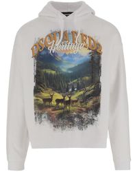 DSquared² - Cotton Sweatshirt With Nature-Inspired Print And Adjustable Hood - Lyst