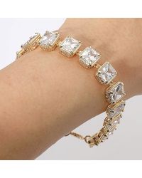 Fashnzfab - 14K Plated Cz Emerald Cut Stone Cluster Link Evening Toggle Bracelet Clear - Lyst