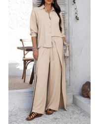 TRUEDAMES - Two Pieces Split Solid Button Down Sets - Lyst