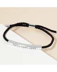 Fashnzfab - Dipped Faith Hope Love Message Bar Pointed Rope Adjustable Cinch Pull Tie Bracelet Rhodium - Lyst