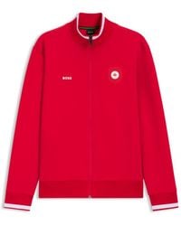 BOSS - Cotton-Blend Zip-Up Sweatshirt With Country-Flag Badge - Lyst