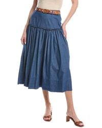 Cece - Belted Denim Midi Circle Skirt - Lyst
