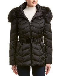 Tahari - Leon Faux Fur Trim Hood Belted Coat Short Jacket - Lyst