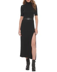 DKNY - Faux Leather Trim Long Maxi Dress - Lyst