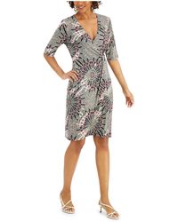 Connected Apparel - Printed Knee-length Wrap Dress - Lyst