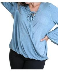 Umgee - Drawstring Neckline Bell Sleeve Top - Lyst