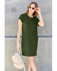 TRUEDAMES - Basic Bae Full Size Round Neck Short Sleeve Dress With Pockets - Lyst
