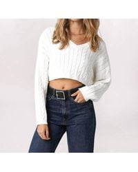 Olivaceous - V Neck Cable Crop Sweater - Lyst