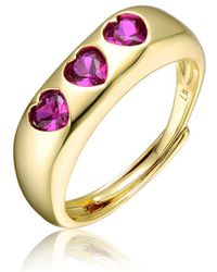 Rachel Glauber - 14k Gold Plated With Ruby Cubic Zirconia 3-hearts Halo Promise Ring - Lyst