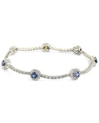 Suzy Levian - Sterling Silver Sapphire And Diamond Accent Flower Tennis Bracelet - Lyst