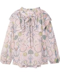 See By Chloé - Pussy-bow Ruffled Printed Crepe De Chine Top Blouse - Lyst