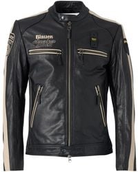 Blauer - Garner Leather Jacket Slim Fit With Stand Collar For 26Sblul02439-007521 999 - Lyst