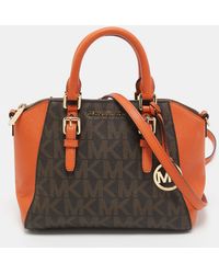 Michael Kors - /brown Signature Coated Canvas And Leather Medium Ciara Satchel - Lyst