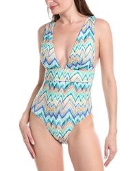 MILLY - Tropical Chevron V-Neck One-Piece - Lyst