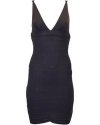 Hervé Léger - V-Neck Sleeveless Bandage Dress - Lyst