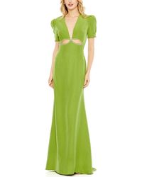 Mac Duggal - Plunge Neck Puff Sleeve Cut Out Gown - Lyst