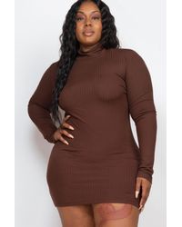 TRUEDAMES - Plus Size Ribbed Long Sleeve Mock Neck Mini Bodycon Dress - Lyst
