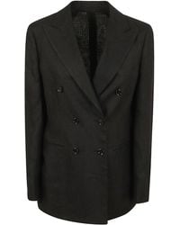 Lardini - Double-Breasted Linen Blazer With Peak Lapels - Lyst