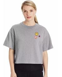 Champion - Top Smiley Face Print Crew Neck Cropped Pullover Jdm706 - Lyst
