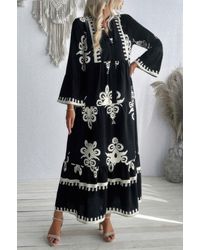 TRUEDAMES - V Neck Stand Collar Button Floral Splicing Dress - Lyst