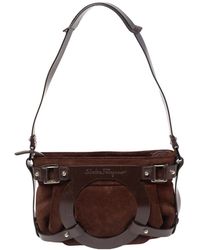 Ferragamo - Suede And Leather Gancio Baguette Shoulder Bag - Lyst