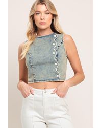 TRUEDAMES - Sweet Detail Denim Crop Top - Lyst